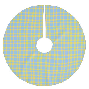 Blue Yellow Plaid Pattern Brushed Polyester Tree Skirt