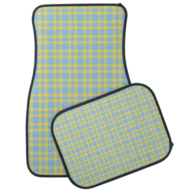 Blue Yellow Plaid Pattern Car Floor Mat (Set)