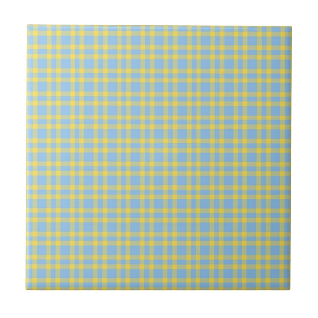 Blue Yellow Plaid Pattern Ceramic Tile (Front)