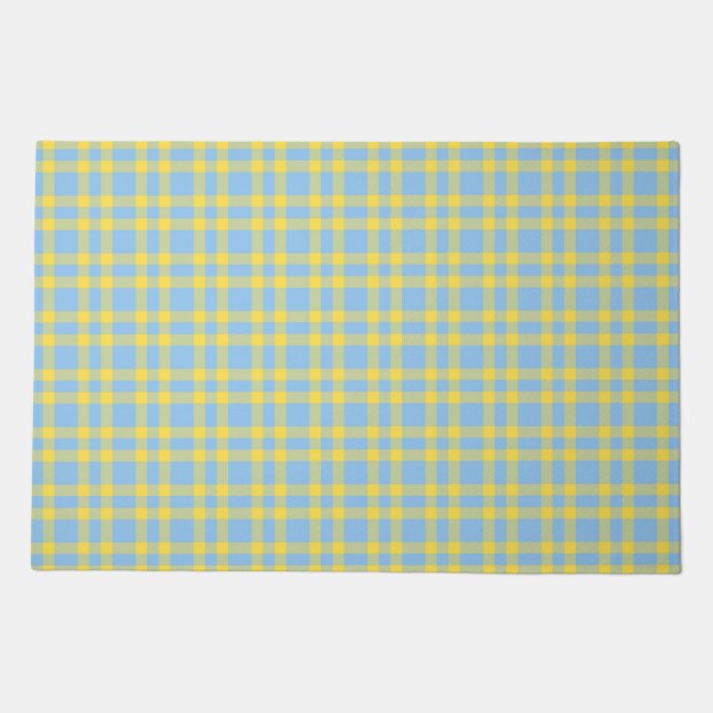 Blue Yellow Plaid Pattern Doormat (Front)