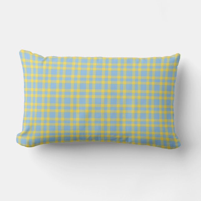 Blue Yellow Plaid Pattern Lumbar Pillow (Front)