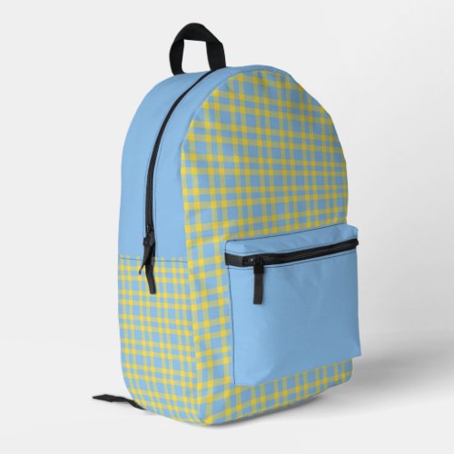 Blue Yellow Plaid Pattern Printed Backpack