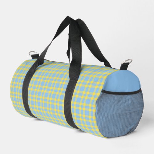 Blue Yellow Plaid Pattern Small Duffle Bag