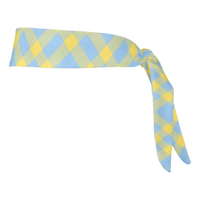 Blue Yellow Plaid Pattern Tie Headband (Rotate 90)