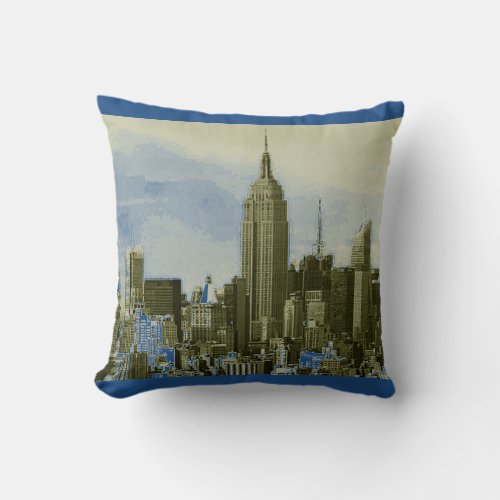 Blue Yellow Pop Art New York City Throw Pillow