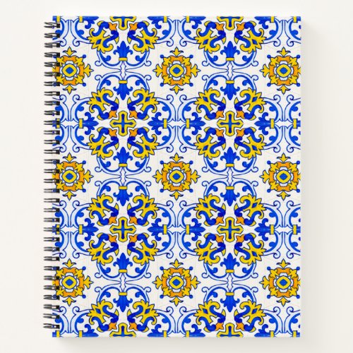 Blue Yellow Portuguese Azulejo Seamless Pattern Notebook