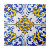 Blue Yellow Portuguese Mosaic Azulejo Art Ceramic Tile (Front)