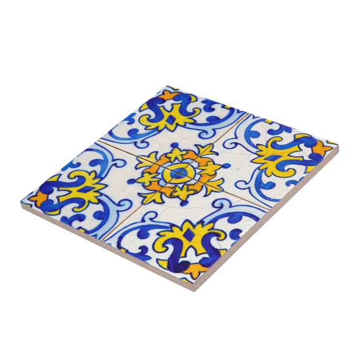 Blue Yellow Portuguese Mosaic Azulejo Art Ceramic Tile | Zazzle