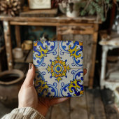 Blue Yellow Portuguese Mosaic Azulejo Art Ceramic Tile