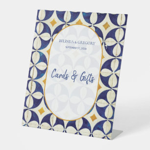 Blue & Yellow Portuguese Wedding Cards & Gifts Pedestal Sign