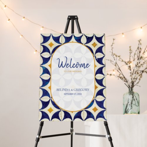 Blue  Yellow Portuguese Wedding Welcome Sign