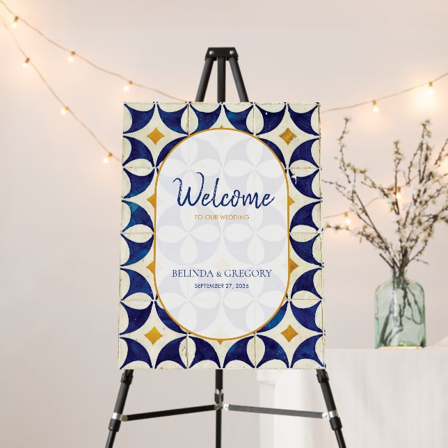 Blue & Yellow Portuguese Wedding Welcome Sign (In Situ (Stand))