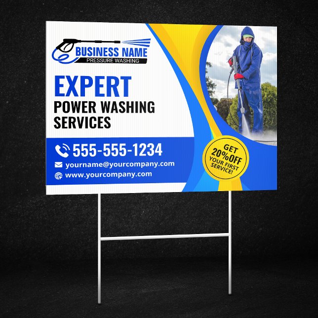 Blue Yellow Pressure Washing House Clean Services Sign (Creator Uploaded)