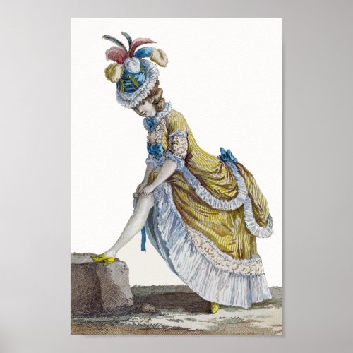 Blue  Yellow Pretty French Regency Fashion Poster