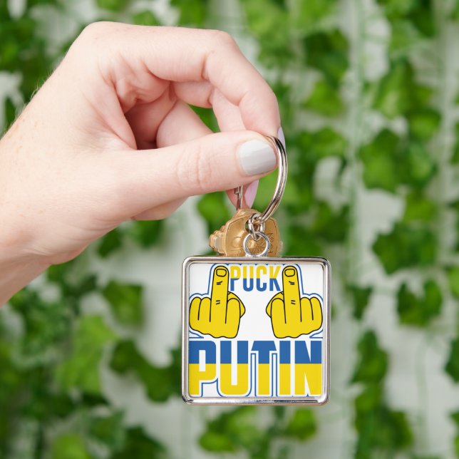 BLUE & YELLOW PUCK PUTIN MIDDLE FINGER KEYCHAIN (Hand)