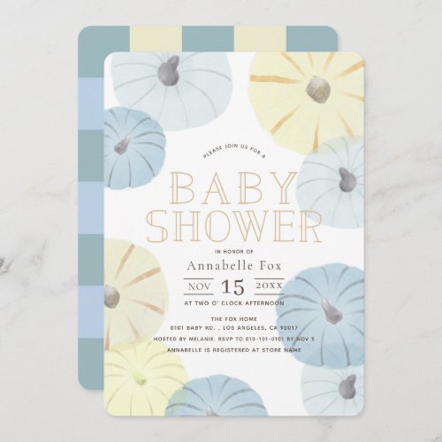 Blue  Yellow Pumpkin Boy Baby Shower Invitation