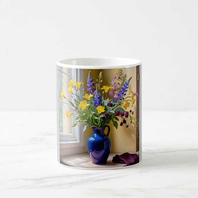 Blue Yellow Purple Blooms Art Coffee Mug (Center)