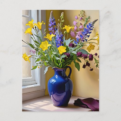 Blue Yellow Purple Blooms Art Holiday Postcard