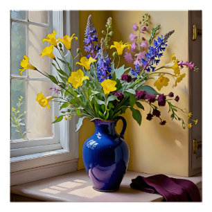 Blue Yellow Purple Blooms Art Poster