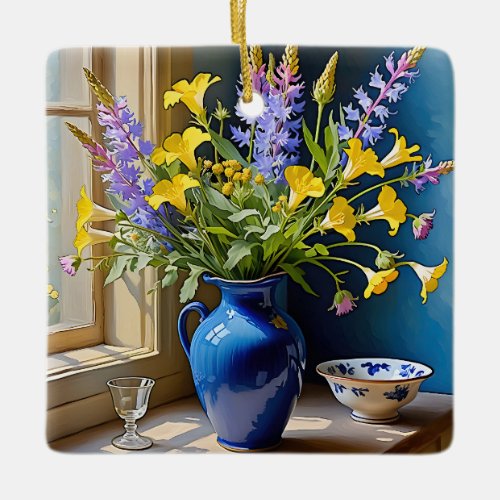 Blue Yellow Purple Bouquet Art Ceramic Ornament