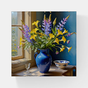 Blue Yellow Purple Bouquet Art Paperweight