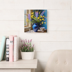 Blue Yellow Purple Bouquet Art Square Wall Clock