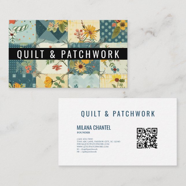 Blue Yellow Quilt Patchwork Handmade Clothing  Business Card (Front/Back)