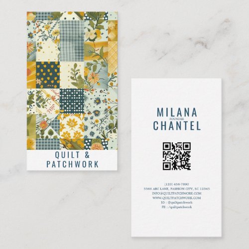 Blue Yellow Quilt Patchwork Handmade Clothing Business Card