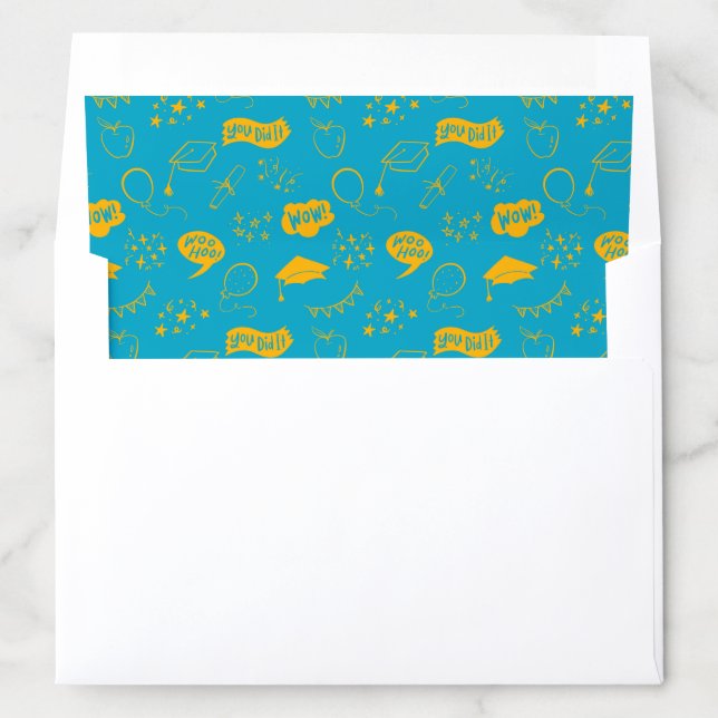 Blue Yellow Quirky Hand Drawn Grad Icon Pattern Envelope Liner (In Envelope)