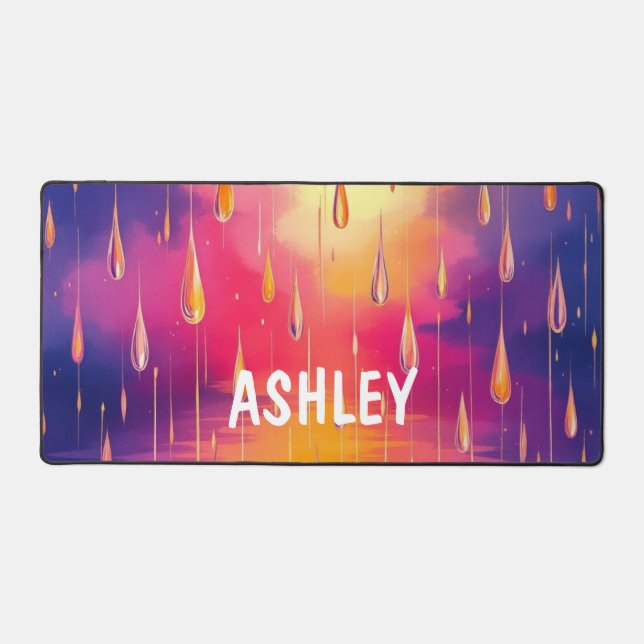 Blue Yellow Rain Drops Watercolor Colorful  Desk Mat (Front)