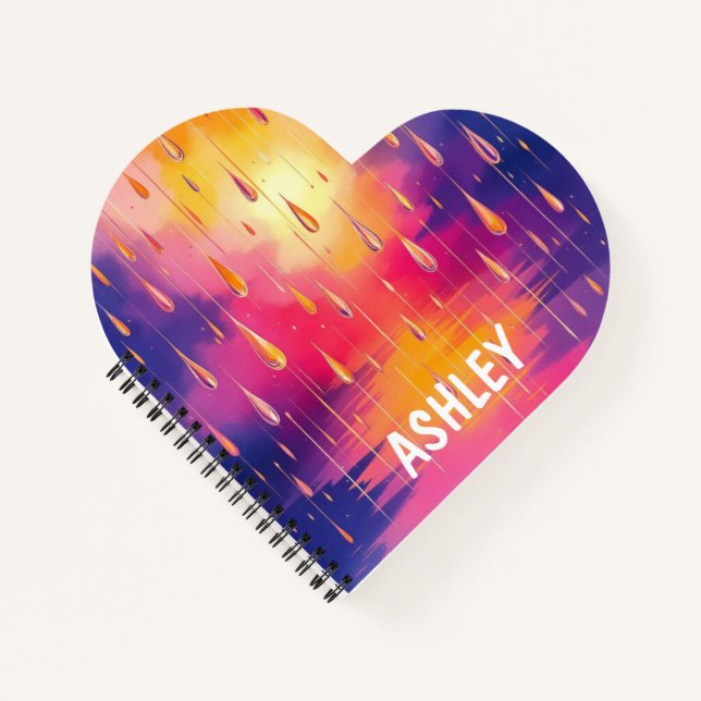 Blue Yellow Rain Drops Watercolor Painting Notebook (Front)