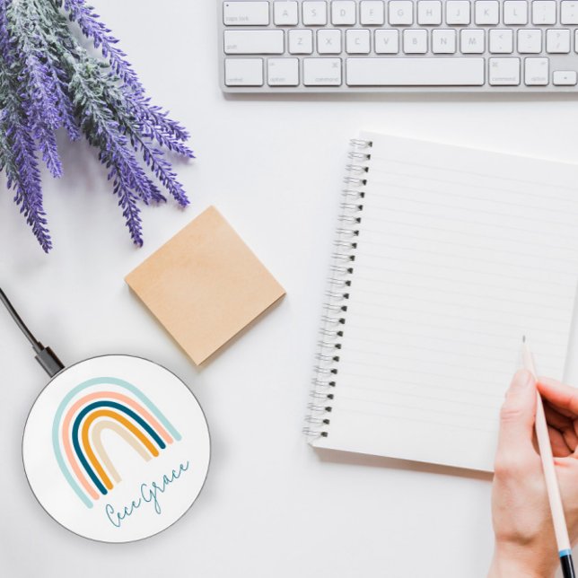 Blue yellow rainbow cute personalised elegant  wireless charger  (Creator Uploaded)