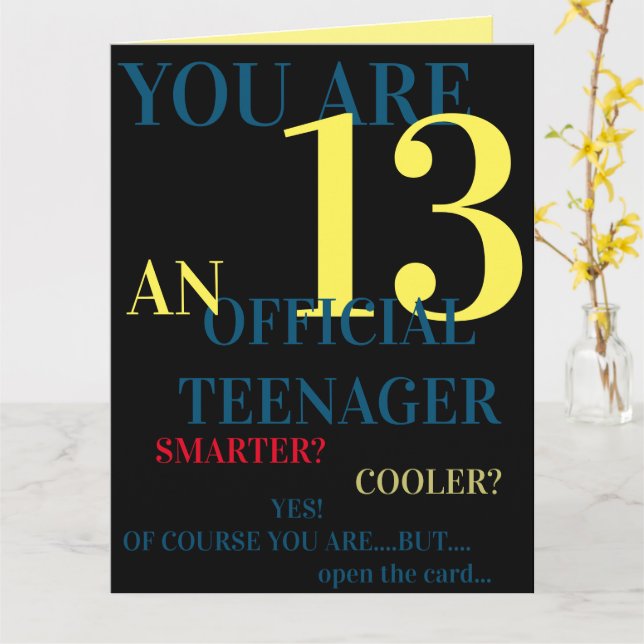 Blue Yellow Red 13th Official Teenager Boy Birthda Card (Yellow Flower)
