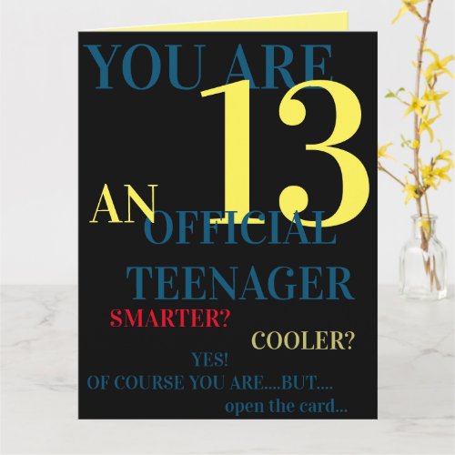 Blue Yellow Red 13th Official Teenager Boy Birthda Card