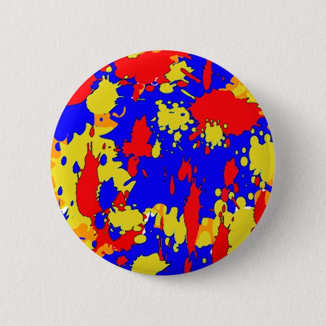 Blue Yellow Red Abstract Paint Splatters Button (Front)