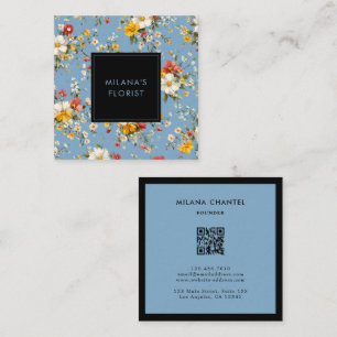 Blue Yellow Red Daisy Modern Trendy Flower Florist Square Business Card
