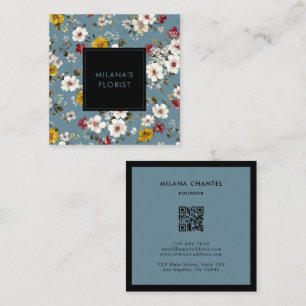 Blue Yellow Red Daisy Modern Trendy Flower Florist Square Business Card