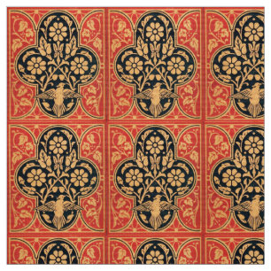 BLUE YELLOW RED DAMASK FLOWERS WITH DOVE FABRIC