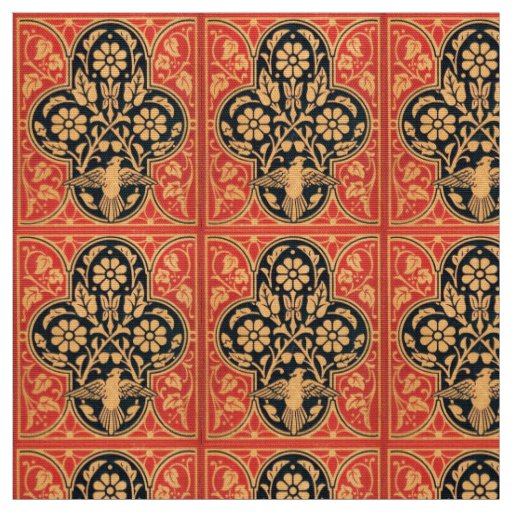 BLUE YELLOW RED DAMASK FLOWERS WITH DOVE FABRIC