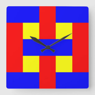 Blue, Yellow & Red Flannel Stripes Square Wall Clock