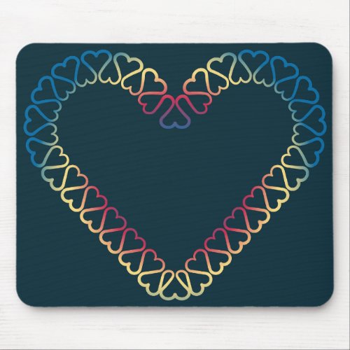 blue yellow red  heart on mouse pad