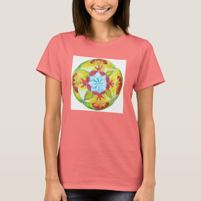 Blue,Yellow, Red, Peace Mandala T-Shirt (Front)