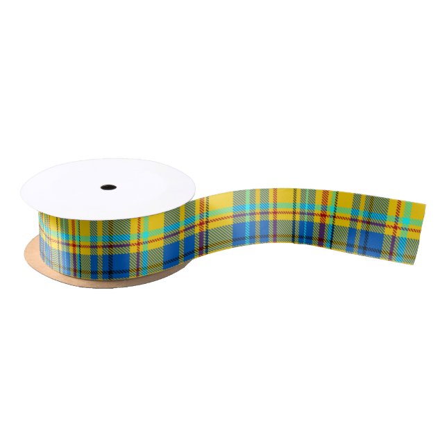 Blue, Yellow, Red Plaid Checkered pattern, Tartan Satin Ribbon (Spool)