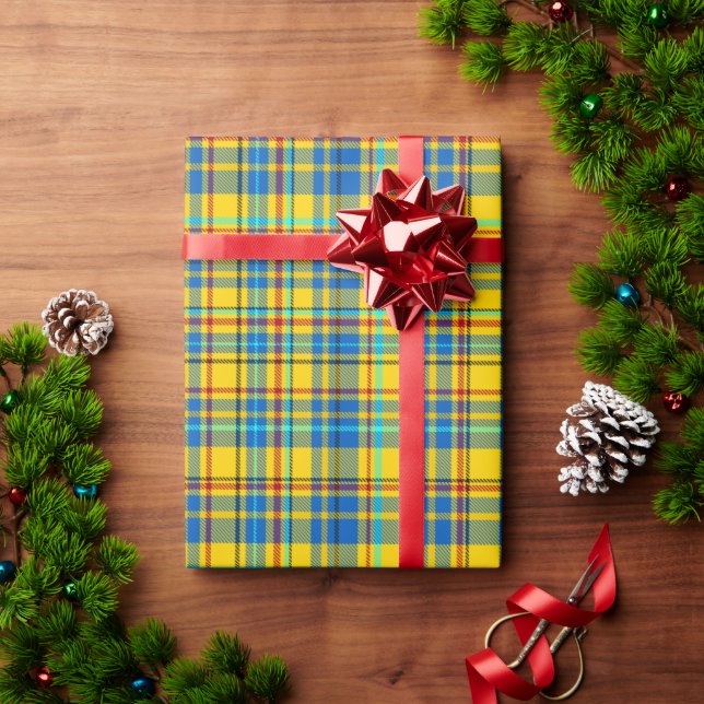 Blue, Yellow, Red Plaid Checkered pattern, Tartan Wrapping Paper (Holiday Gift)