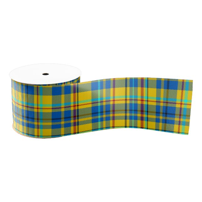 Blue, Yellow, Red Plaid Checkered pattern, Ukraine Grosgrain Ribbon (Spool)