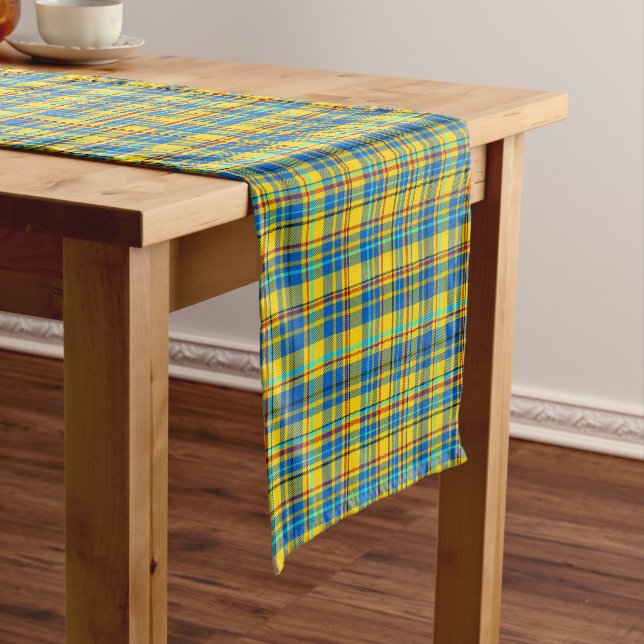 Blue, Yellow, Red Plaid Checkered pattern, Ukraine Short Table Runner (In Situ)