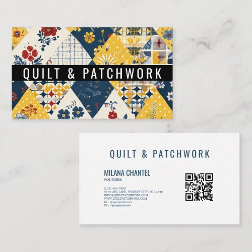 Blue Yellow Red Quilt Patchwork Handmade Clothing Business Card