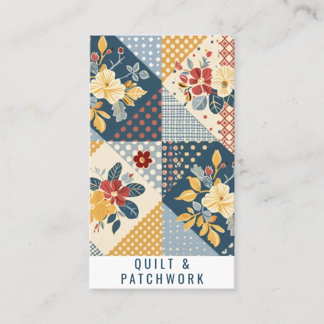 Blue Yellow Red Quilt Patchwork Handmade Clothing  Business Card (Front)