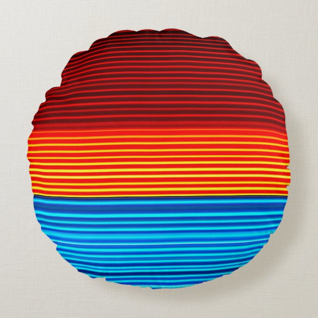 Blue Yellow Red Stripes Round Pillow (Front)