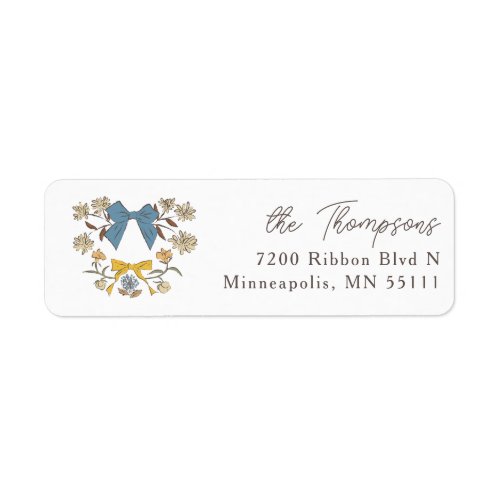 Blue Yellow Rustic Bows and Blossoms Label